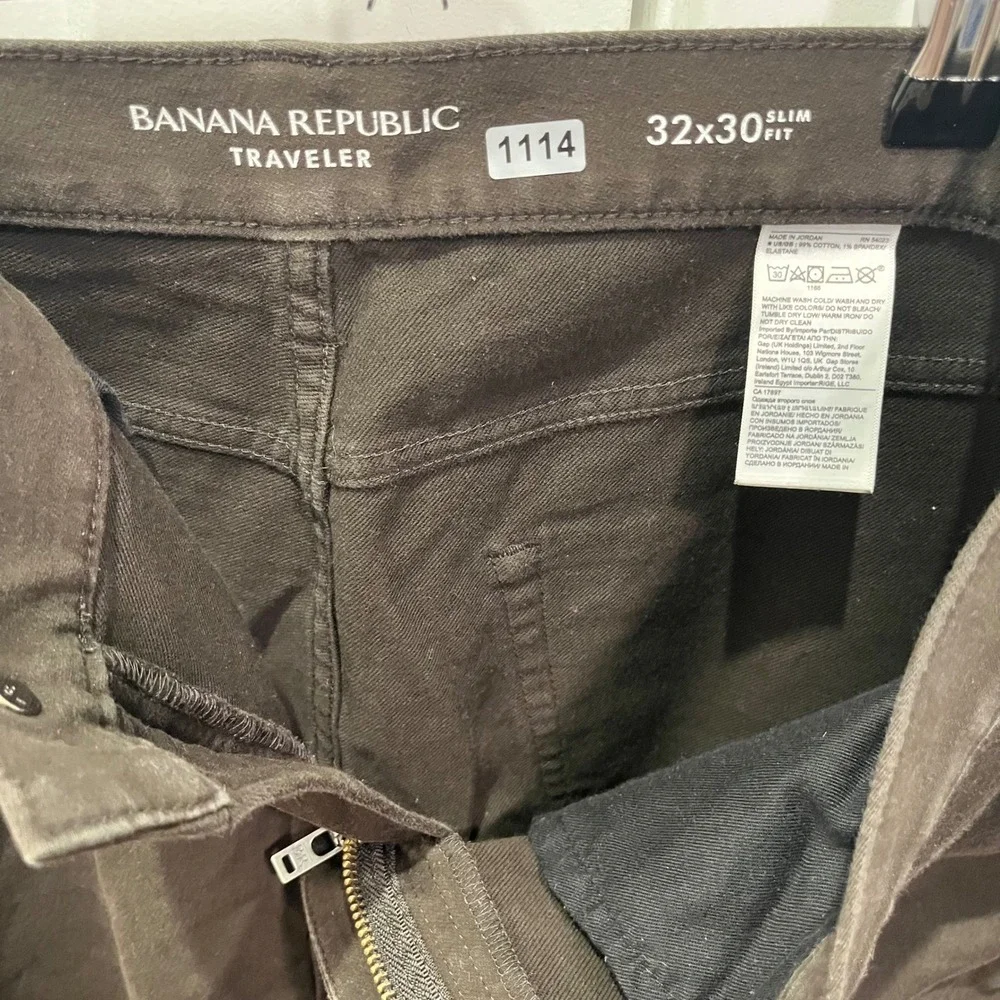 Banana Republic Traveler Pants Mens 32x30 Slim Fit Brown Olive Brown Chino